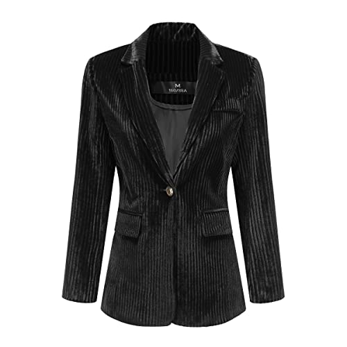 YUNCLOS Womens Velvet Blazer Jacket Slim Fit 1 Button Casual Lapel Office Dress Coat Black