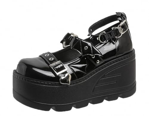 Image of Ulalaza Women Mary Jane Dress Pumps Lolita Shoes Cute Platform Gothic Double Ankle Strap Round Toe Chunky Heel Uniform Pumps Shoes Perfect for School Party Business Work Dance Date Night Club