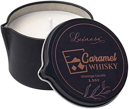 LUXMASA Soybean Wax Warming Massage Oil Candle for Stress Relief and Skin Moisturizing, Romantic Gift Set SPA Use Home Scented Candle Aromatherapy Body Oil Relaxation Caramel Whisky Scent 2.35 OZ