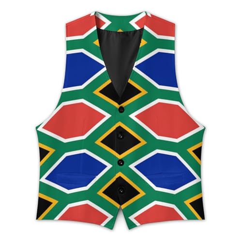 South Africa Flag Men's Suit Vest Slim Fit V-Ncek Waistcoat Business Casual Vest3