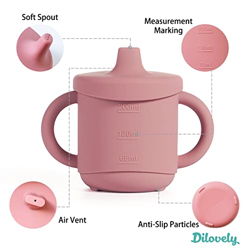 Dilovely Silicone Sippy Cup For Toddler, Transition Straw Cups For Baby 12 Months +, 3 In 1 Training Sippy Cups For Babies With Two Handles, 2 Pack Dishwasher & Microwave Safe, Bpa Free 7Oz Pink #TOP2