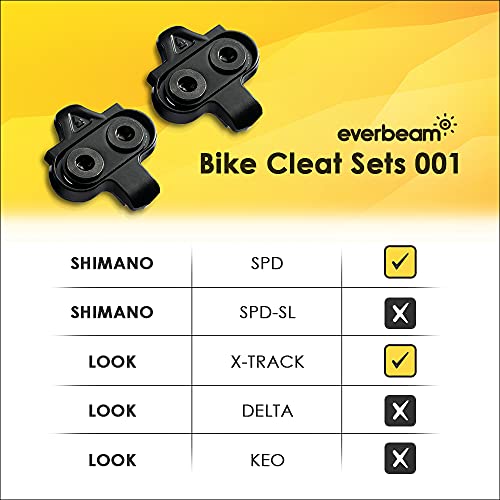Everbeam Precision 2-Hole Bicycle Cleats For Spin Shoes | Compatible With Shimano Spd, Look-X Track | Single Direction Release | Spinning, Indoor Cycling, Racing Bike, | 2 Pairs, 4 Cleats #TOP3