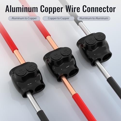 Image of RVBOATPAT Insulated Multi Tap Connector 3 /0-6 AWG 2 Port Aluminum Wire Connector Black Electrical Cable Connectors Dual Entry 7 /32 inch Allen Hex - 6 Pack