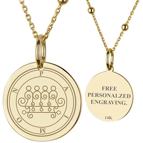 14K Solid Gold Paimon Sigil Necklace | Seal of Solomon Pendant from the Lesser Key of Solomon | Goetia King Amulet for Wisdom & Spiritual Authority | Occult Talisman Jewelry | Arcane Gift for Him