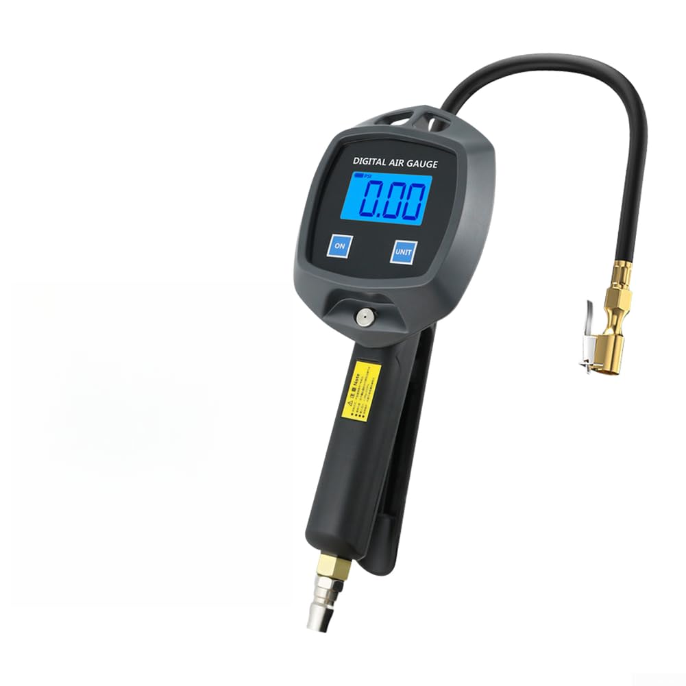 Manometro per pneumatici con alloggiamento in ABS per manometro antiurto nero (BWL01LCD) | Illuminazione a LED, visualizzazione chiara al buio, intervallo 0-16 bar, ideale per i controlli notturni