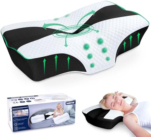 SAHEYER Ergonomisches Nackenkissen Kopfkissen, Orthopädisches Kissen Nackenstützkissen Seitenschläferkissen 60 x 40 x 13/11 cm Memory Foam Kissen für Seiten, Rücken & Bauchschläfer