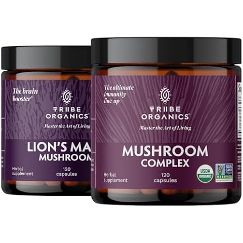 TRIBE ORGANICS Functional Duo - Superfood Master Blend Mushroom and Lion’s Mane 1800mg Mushroom Extract Powder - Immune System Booster & Brain Nootropic for Focus and Memory, Mental Clarity Cover