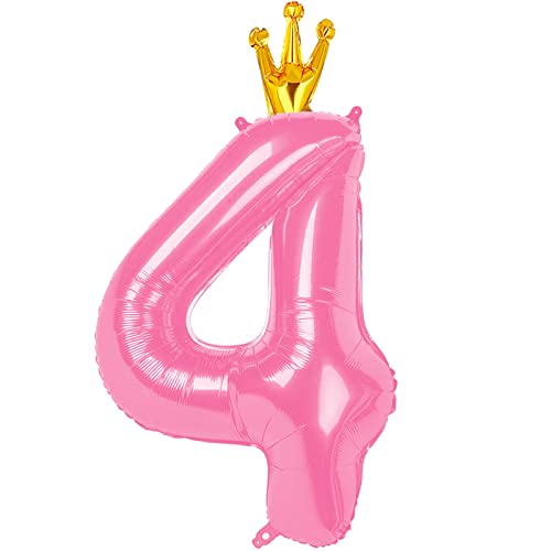 40 Inch Number Balloon 4 for Birthday Party, Pink 4th Birthday Decorations for Girls, Number 14 40 Balloons, Four Large Numbers for Party Decor