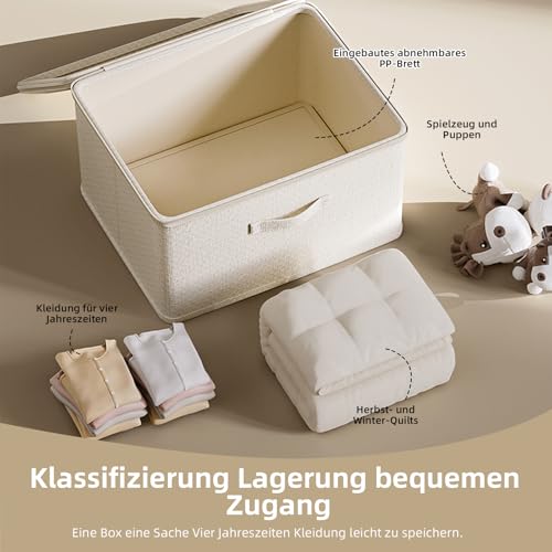 ACESOME Zamykane pudełko z 4 kluczami, pudełko do przechowywania z materiału, zamykane pudełko, pudełko z zamkiem, składane pudełko na ubrania, zabawki (beżowe, 45 x 35 x 26 cm)
