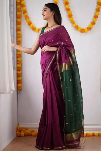 Image of SGF11 Women's Kanjivaram Soft Cotton Linen Silk Saree With Blouse Piece