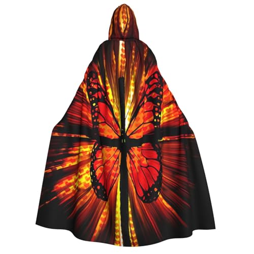 Cape à capuche imprimé papillon orange pour Halloween et cosplay de Noël