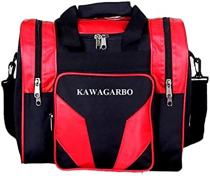 Kawagarbo Bowling Bag for Single Ball - Single Ball Tote Bag with Padded Ball Holder - Fits a Single Pair of Bowling Shoes Up to Mens Size 14 (Black/Red)