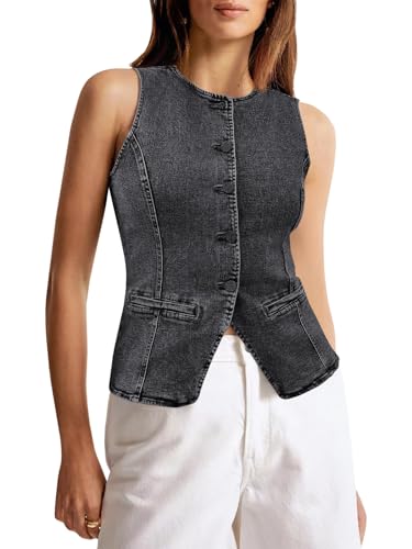Chaleco de mezclilla para mujer Tankaneo con botones denim sin mangas casual