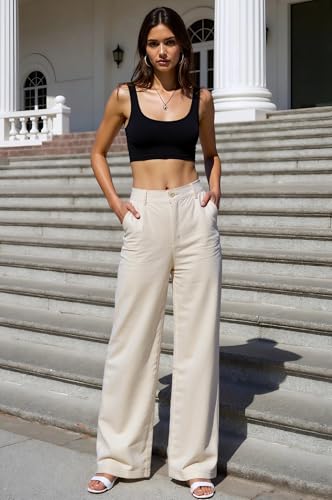 Beninos Women's Cotton Linen Summer Palazzo Pants Flowy Wide Leg Beach Trousers with Pockets2