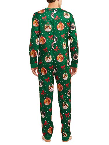 Mens Green Light Up Kitty Cat Christmas Ornament Union Suit Sleeper Pajamas2