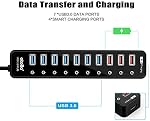 USB Hub, atolla Powered USB 3.0 Hub, 11-Port USB Splitter(7 USB 3.0 Data Ports+4 USB 3.0 Smart Charging Ports) with Individual On/Off Switches and 12V/4A Power Adapter for High Power USB Devices