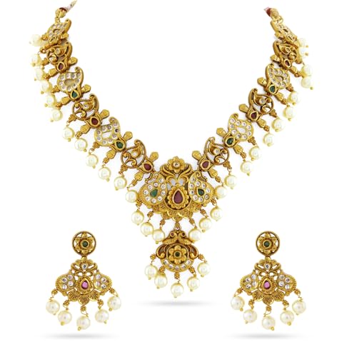 Image of Rubans Gold Plated Traditional Necklace Set Festive Jewellery Gift for Women & Girls