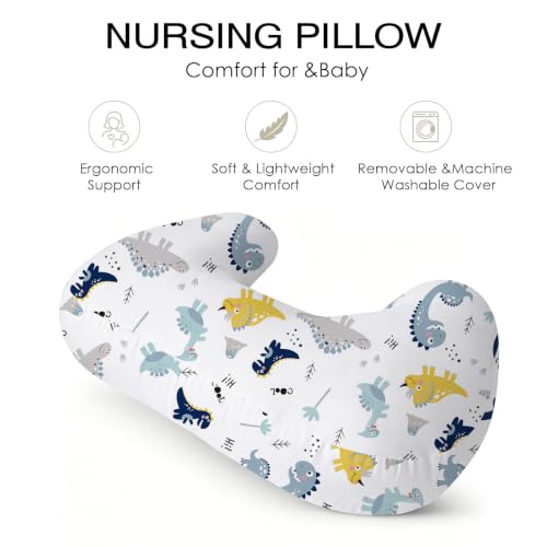 Image of Plushii Nursing Pillow for Breastfeeding, Soft and Supportive Breastfeeding Pillow for Mom and Baby, Cute Feeding Pillow with Removable Cover for 0-12 Months, Dinosaurs World