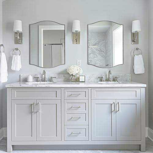 Image of ANDY STAR 24 inchx30 inch Scalloped Mirror for Bathroom，Polished Chrome Rectangle Wall Mirror with Curved Edge Stainless Steel Metal Frame, Wall-Mounted Mirror for Bathroom, Entryway, Living Room