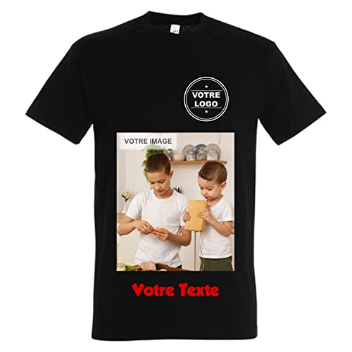 YONACREA - Créez Votre T-Shirt Personnalisé avec Texte ou Photo - Plusieurs possibilités de Personnalisation - Noir - Taille L