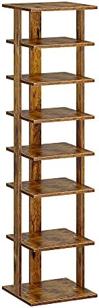 HOME BI Narrow Shoe Rack, 7-Tier Wood Shoe Shelf, Vertical Shoe Storage Cabinet, Entryway Shoe Tower, Shoes Organizer Perfect for Narrow Closet, Entryway, Hallway, Bedroom (Small, Rustic Brown)