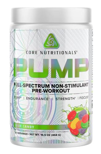 Image of Core Nutritionals Pump Full-Spectrum Non-Stimulant Pre-Workout, with N03T Nitrate, Peak02, Alpha GPC, for Maximum Pump, Strength, and Performance 20 Servings (Sour Candy)