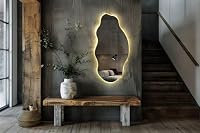Großer LED Spiegel 50x100 cm | Warmweiß | Asymmetrisch & Rahmenlos | Wandspiegel Modern | Badspiegel mit Licht | Für Bad Flur Schlafzimmer | Dekospiegel Beleuchtet – Ansicht 6