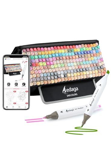 HornedDragon Rotulador de alcohol de 240 colores con aplicación, marcadores de alcohol con estuche de soporte, bolígrafos de alcohol de doble punta, marcadores de alcohol para adultos, pintura