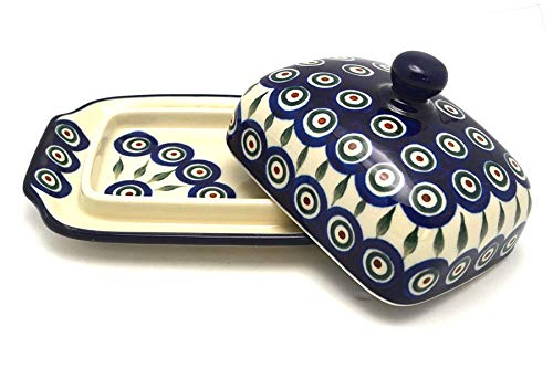 Polish Pottery Butter Dish - Peacock