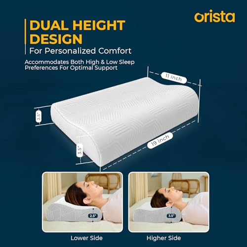 Image of Orista Advance Gel Blended Contour Memory Foam Pillow | 2 Year Warranty |Orthopedic Neck & Shoulder Support Pillow for Sleeping | Improves Posture & Spinal Alignment | 19 x 11 x 3.5 Inch | Set of 2