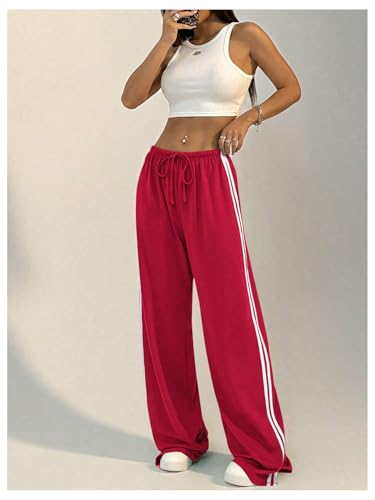 Women's Y2K Baggy Sweatpants Wide Leg Track Pants Striped Low Rise Drawstring Pant Joggers Streetwear4
