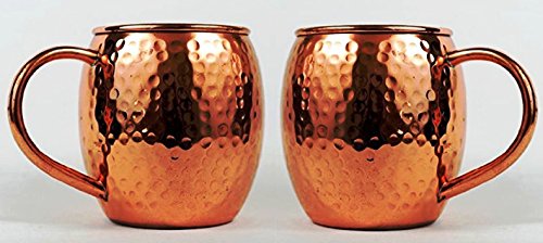 Hammered Copper Barrel Mug for Moscow Mules Size 16 Oz Set Of-2 by CGP