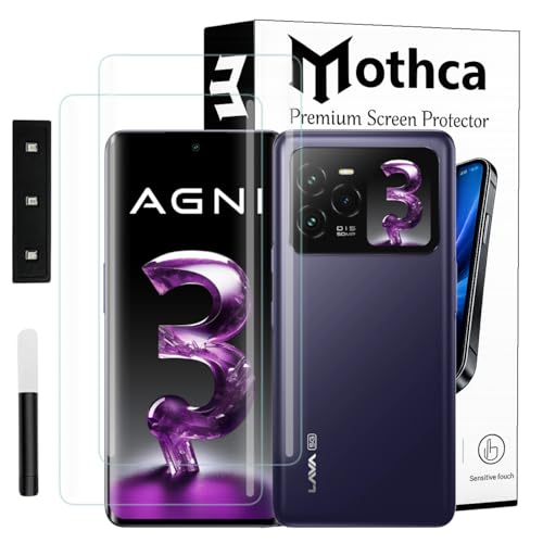 Image of Mothca Curved UV Tempered Glass Screen Protector for Lava Agni 3 5G | Transparent | Pack of 2 | Borderless Full Screen Coverage with UV Installation Kit