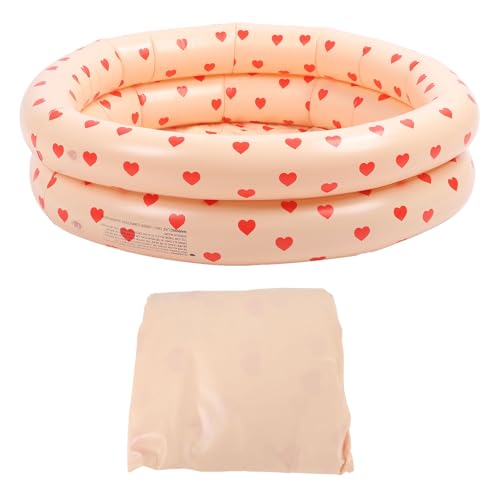 34.3in Round Inflatable Swimming Pool Vintage Heart Pattern Thicken Kids Paddling Pool for Indoor Pink by EMUKOEP - Image 9