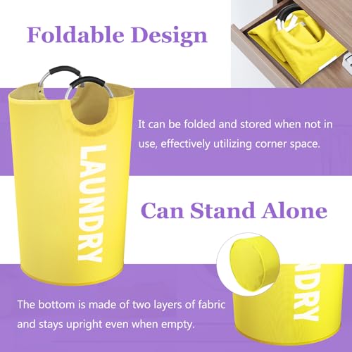 Image of 125L Large Laundry Basket with Handles, Foldable Clothes Hampers Stand Up Well, Portable Dirty Clothes Hamper, Rugged Laundry Basket for Flat, Dorm, Travel, Yellow