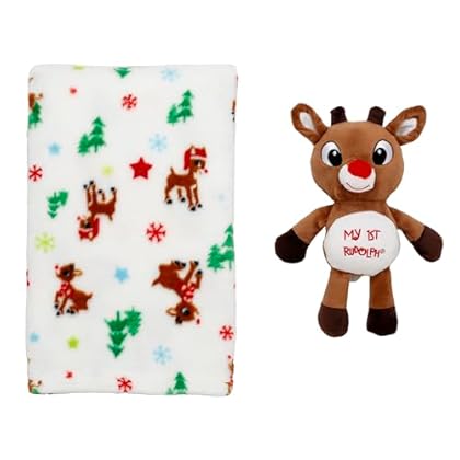 My First Rudolph 2-Piece Plush Rattle & Baby Blanket Set