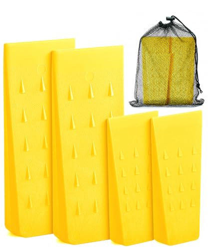 Image of UNCO- Tree Felling Wedges with Spikes, 4 pcs, 5.5 inch and 8 inch, Yellow, Plastic Wedges for Tree Cutting, Logging Tools and Equipment