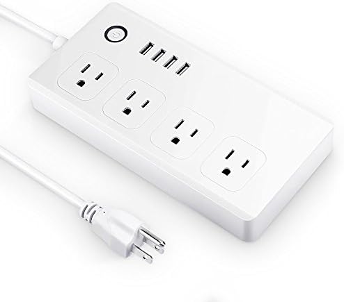 WiFi Smart Power Strip Alexa, Bobel 4-Outlets 4-USB Ports with 5Ft Cord Surge Protector Smart Power Socket Compatible with Alexa/Google Remote Control via Phone White