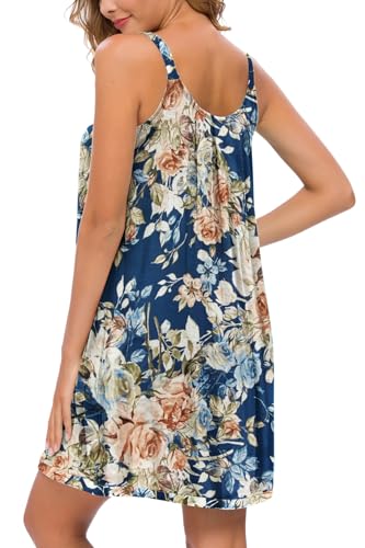 AVIIER Womens Nightgown Soft Cotton Sleeveless Sleep Shirts Wide Strap Nightshirts Full Slip Sleepwear Navy Flower XL - Thumbnail 4