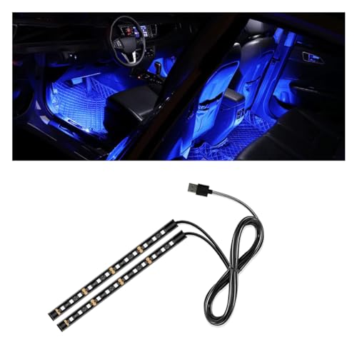 Universal Car LED Strip Light, USB Port Auto Interior Decorative Lamp, 12V Under Dash Ambient Night Light, 24 LEDs RGB Neon Interior Atmosphere Lights, LED Ambient Lights for Car SUV (Blue, USB)