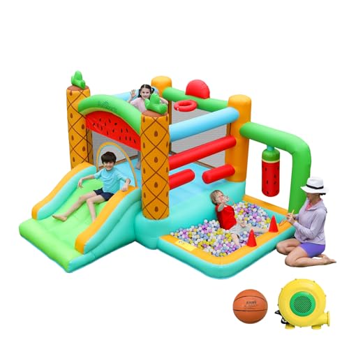 SunSports Bounce-House Bouncy-Castle Jump-House for Kids - Inflatable Bounce House with Slide for Indoor and Outdoor - Bouncy House with Blower - Ball Pit for Ages 3-8