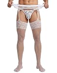 ohmydear – ohmydear Herren Ouvert Strapsstrumpfhose Spitze Fishnet Stoc