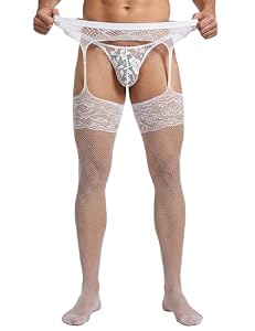 ohmydear – ohmydear Herren Ouvert Strapsstrumpfhose Spitze Fishnet Stoc