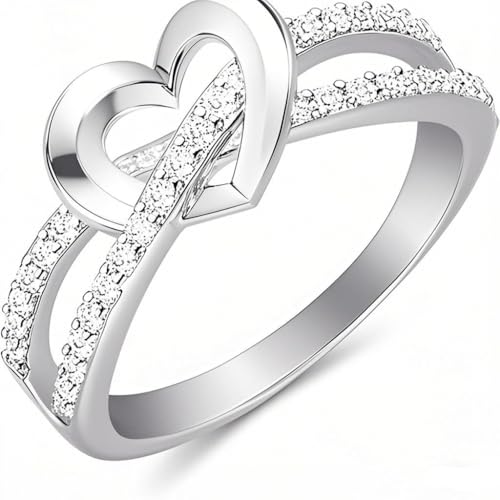 Personalized Engraved Name S925 Sterling Silver Infinity Heart Promise Ring,Cubic Zirconia, Moissanite Split Shank Engagement Ring for Women