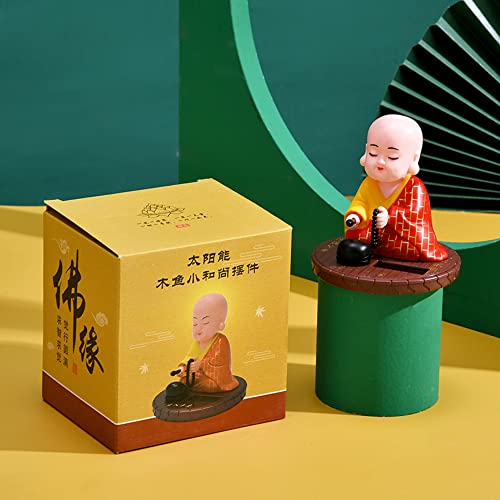 Image of AUGEN Small Buddhist Monk Solar Ornaments, Automatic Nodding Lucky Meaning Light Energy Sensing Eco Friendly Solar Buddhist Monk Statue Decoration for Home Car Dashboard (Pack of 1)(B, Red)