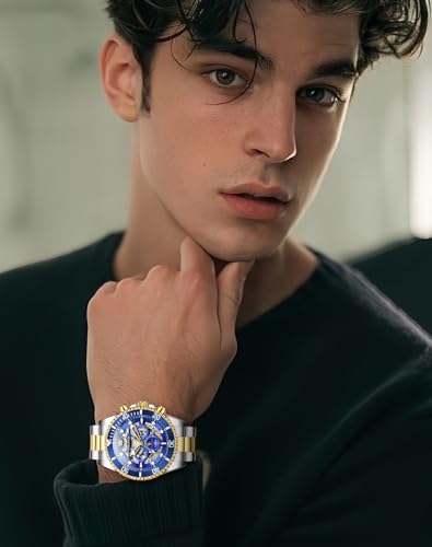 Image of OLEVS Men Automatic Watch Diamond Skeleton Mechanical Luxury Self Winding Moon Phase Calendar Waterproof Wrist Watch for Men