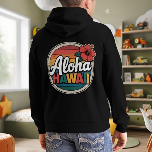 Kids Flower Aloha Hawaii Boys Girls Lightweight Kangaroo Pocket Fleece Hoodies 7