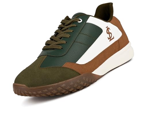 Image of LOUIS STITCH Green and Tan Sneaker for Men | Comfortable Sneaker | LSP-SNK-AVI004-WHTN