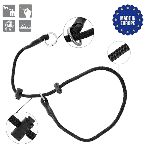 Dingo Gear Hundehalsband, handgefertigt, aus starker Schnur mit 2 Begrenzern, wasserdichtes Halsband für K9-Training, IGP, Agitation, Beißarbeit, Gehorsamkeit, Schwarz, S (S04047)