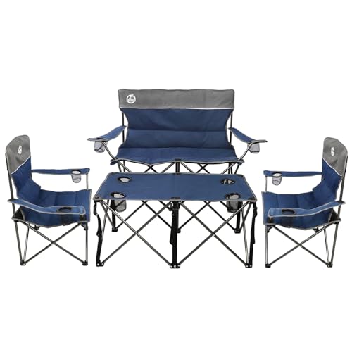 Northroad Folding Camping Chair Set of 4,Portable Collapsible Conversation Set w/1 Sofa,2 Single Chairs and 1 Table for Family Patio,Outdoor Travel,Beach(Blue)